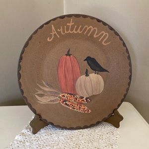 Hand Painted Wooden Autumn Plate & Stand